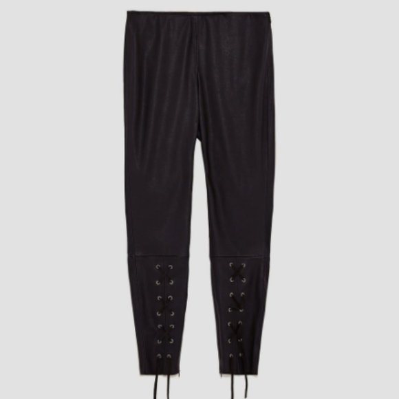 Faux Leather Trousers with Lace Up Detail - Picture 1 of 3